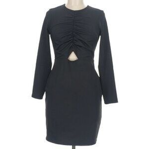 EXPRESS Body Contour Long Sleeve Cutout Mini Dress, Black, Medium Petite